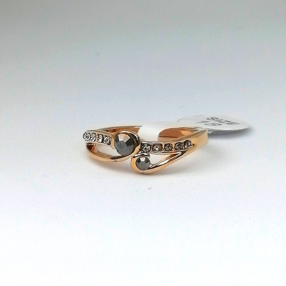 14k Real Gold Plated Ring Gem Crystal dark 8.5 US